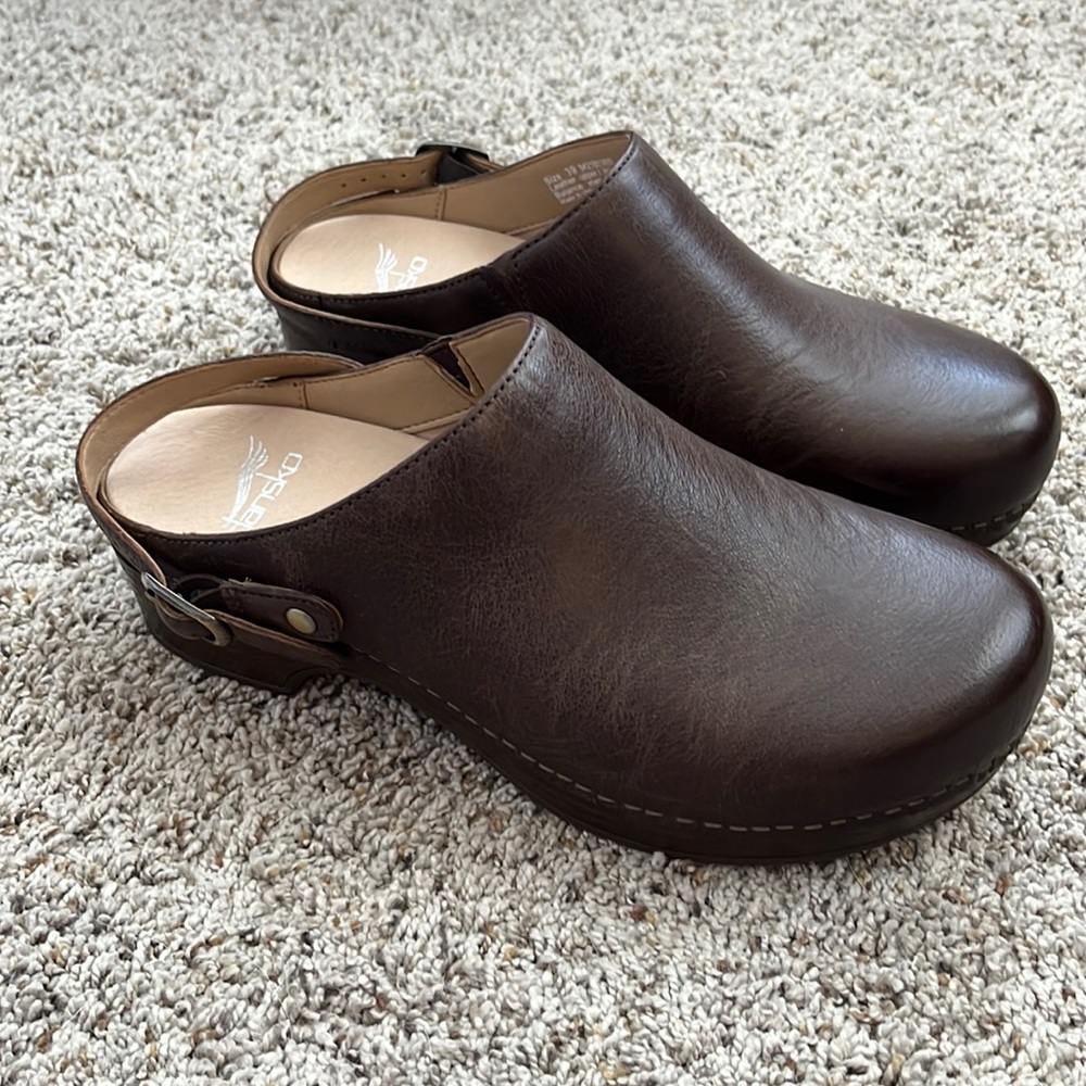 Brown Leather Dansko Clogs with Buckle